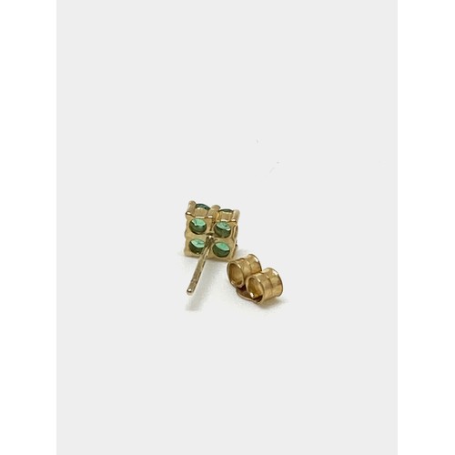 310 - A pair of 9ct yellow gold earrings with green stone in rectangular design, hallmarked 375