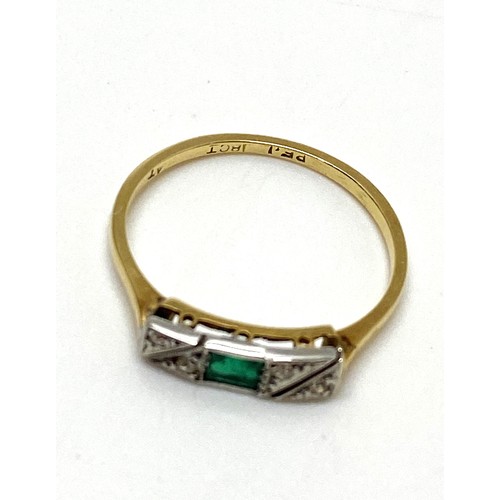 311 - Art Deco 18ct & platinum diamond and emerald ring, approx size n/o, gross approx weight 1.75g.