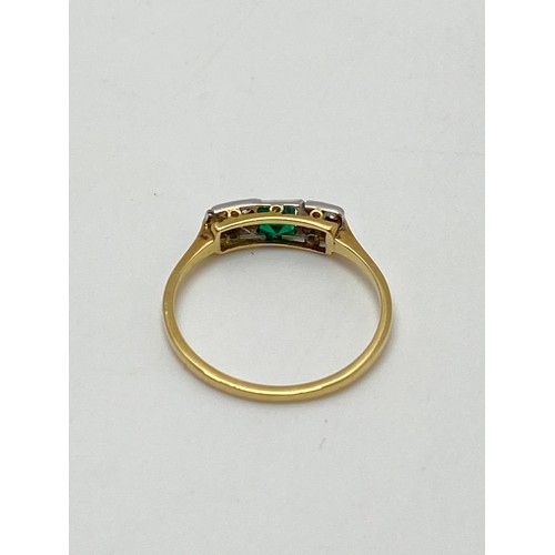 311 - Art Deco 18ct & platinum diamond and emerald ring, approx size n/o, gross approx weight 1.75g.