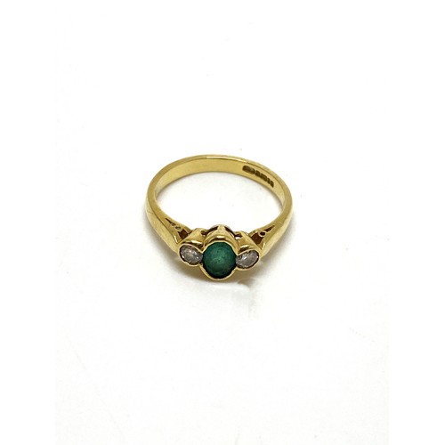 312 - 18ct yellow gold emerald and diamond ring, hallmarked London, approx size M, gross weight 3.15gr