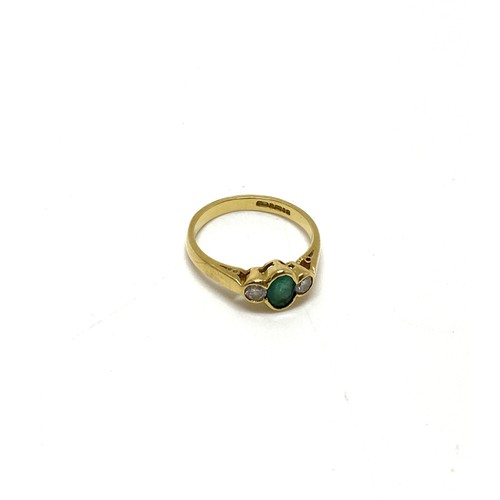 312 - 18ct yellow gold emerald and diamond ring, hallmarked London, approx size M, gross weight 3.15gr