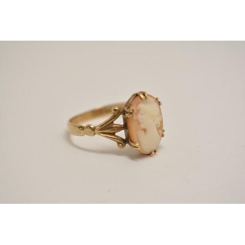 313 - 9ct yellow gold cameo ring approximate size R, 9ct gold CZ ring size O and a pair of CZ stud earring... 