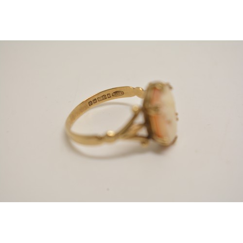 313 - 9ct yellow gold cameo ring approximate size R, 9ct gold CZ ring size O and a pair of CZ stud earring... 