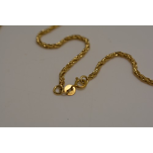 320 - Yellow gold rope chain stamped 9K, approx gross weight 7.8g, chain length 29