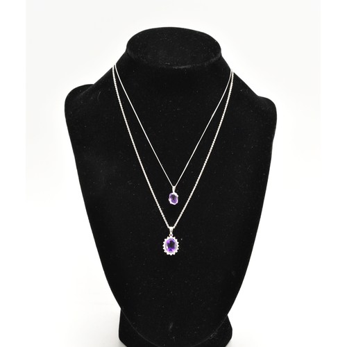 321 - 18ct white gold necklace with amethyst and diamond pendant both stamped and hallmarked 750 (pendant ... 