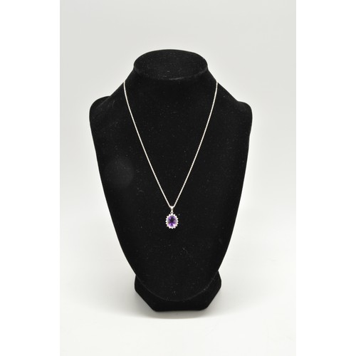 321 - 18ct white gold necklace with amethyst and diamond pendant both stamped and hallmarked 750 (pendant ... 