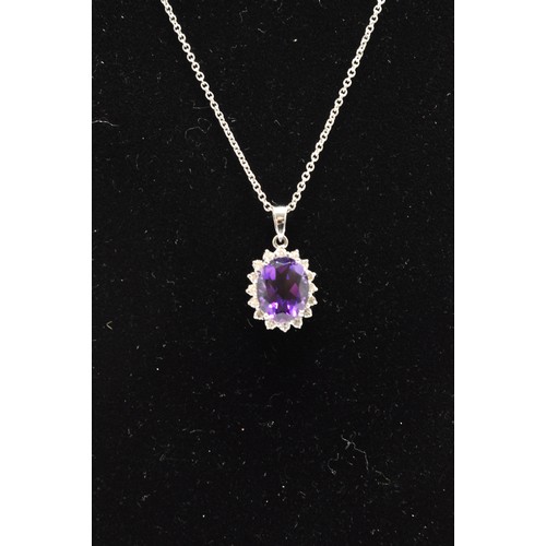 321 - 18ct white gold necklace with amethyst and diamond pendant both stamped and hallmarked 750 (pendant ... 