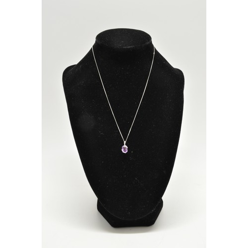 321 - 18ct white gold necklace with amethyst and diamond pendant both stamped and hallmarked 750 (pendant ... 