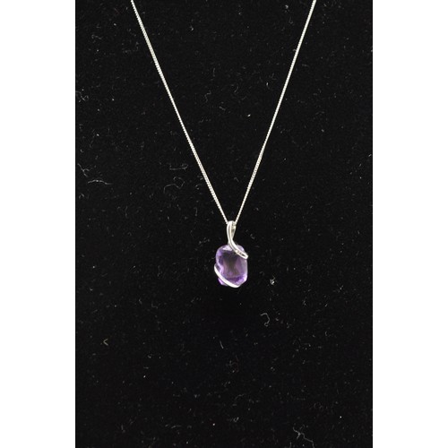 321 - 18ct white gold necklace with amethyst and diamond pendant both stamped and hallmarked 750 (pendant ... 