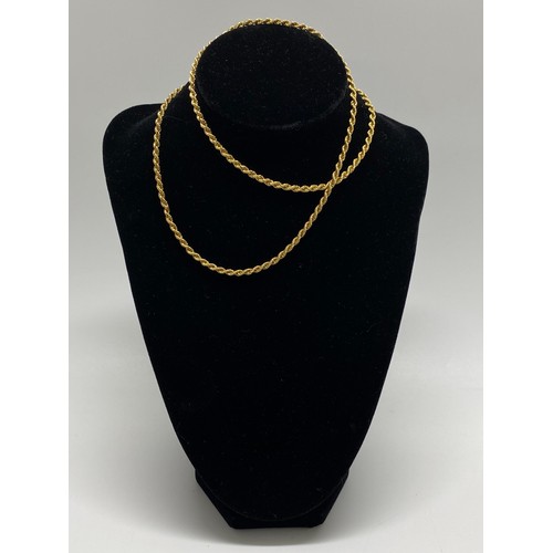 Yellow gold rope chain necklace, stamped 750, approx length 24'' approx gross weight 24.45 gms