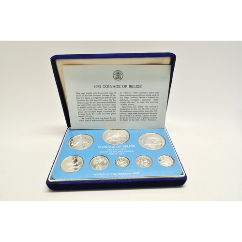 333 - Belize solid  Silver Proof Set 1975 together with 2 sets of Churchill Centenary coinage with certifi... 