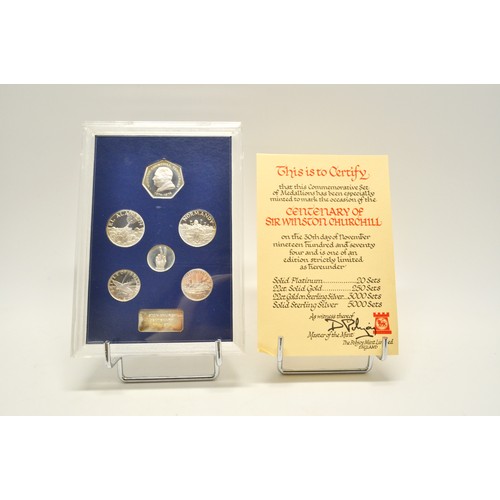 333 - Belize solid  Silver Proof Set 1975 together with 2 sets of Churchill Centenary coinage with certifi... 