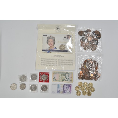 334 - A quantity of mixed coinage to include x2 1937 Crowns, sixpences, £2 coins, bronze coinage and other... 