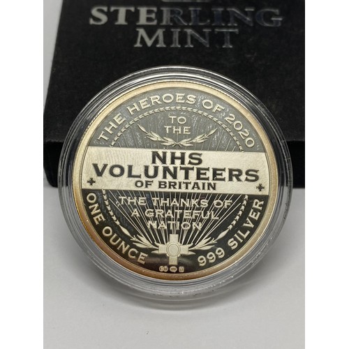 335 - Stirling Mint The Heroes of 2020 to the NHS Volunteers of Britain silver 999 one ounce coin, boxed w... 