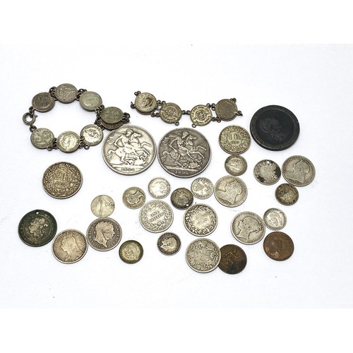 336 - Mixed coinage to include Georgian and Victorian coins, plus 1895 and 1889 silver crowns