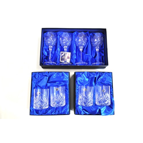 130 - Boxed Henry Marchant Bohemian crystal tumblers and wine glasses, x 3 boxes.