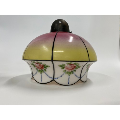 54 - x3 vintage glass ceiling  lamp shades, floral and bird designs