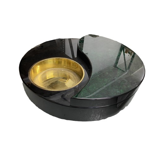 Oppulent Designer Cocktail/Champagne revolving table with integrated ice bucket - high gloss, malachite effect finish, ying yang, TRG believed to be by Italian designer  Willy Rizzo