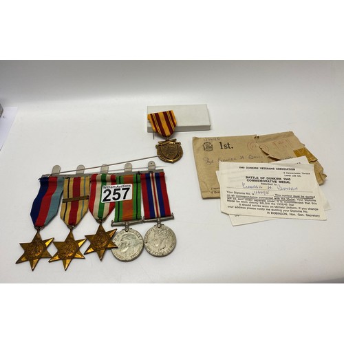 257 - WW2 medal bar containing x5 medals including The Africa Star 1st Army plus The Battle of Dunkirk 194... 