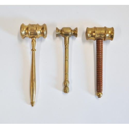 4 - x3 brass gavels, one of which has wooden style handle