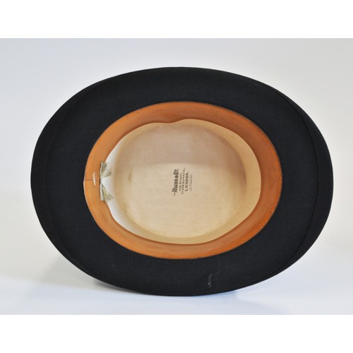 21 - Vintage Dunn & Co London, black silk top hat in original box, together with Battersby & Co London, m... 