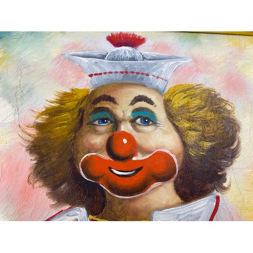 56 - Framed original oil on canvas depicting Clown dressed in sailor attire, signed lower right by artist