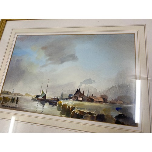 57 - x2 framed original watercolours of Estuary  and Broadlands scenes, signed lower left by the artist J... 