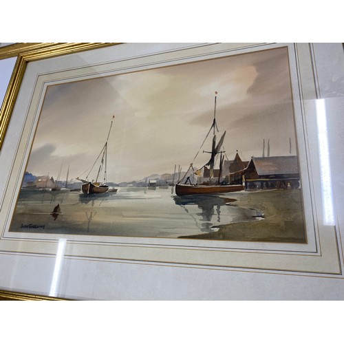 57 - x2 framed original watercolours of Estuary  and Broadlands scenes, signed lower left by the artist J... 