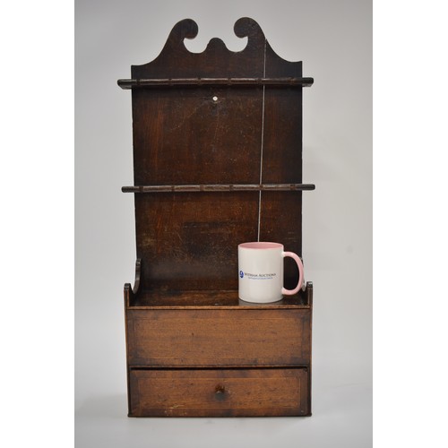 76 - Georgian oak spoon rack with slide and drawer