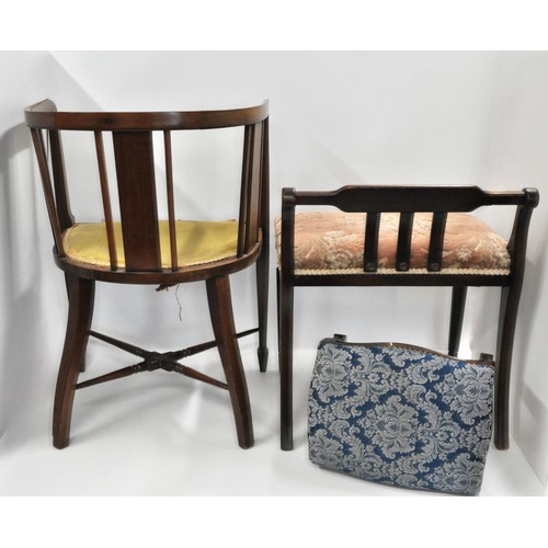 79 - Furniture parcel consisting of Edwardian inlaid tub chair, small footstool with cabriole legs and a ... 