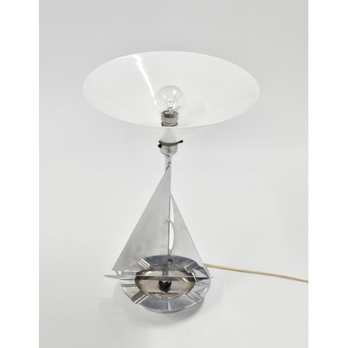 88 - Quirky lampshade with sailing vessel design to base, glass upshade, PAT tested.