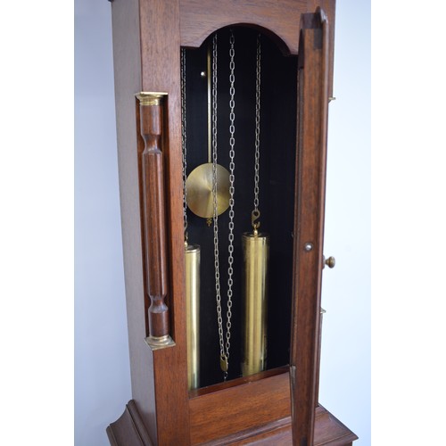 96 - Tempus Fugit Grandmother Longcase Clock, with pendulum and weights, brass plaque reads 'J Forster, K... 