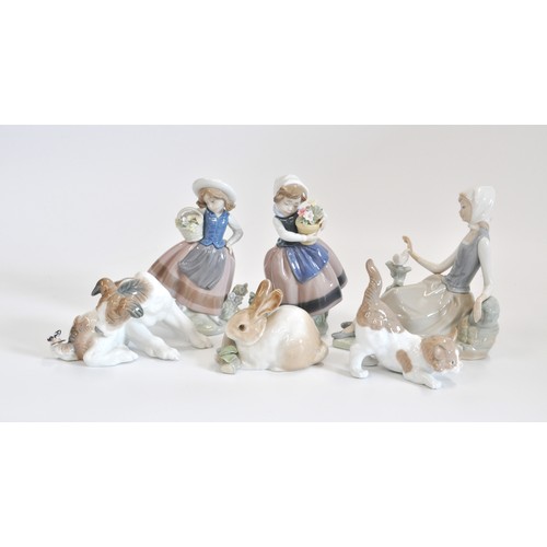 103 - x6 Lladro figures to include shepherdess with dove, animals etc.