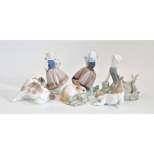 103 - x6 Lladro figures to include shepherdess with dove, animals etc.