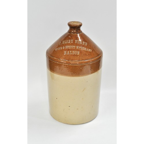 122 - Local Interest - Large Doulton & Co stoneware jar marked T.Elsey Bland Wine and Spirit Merchant, Mal... 