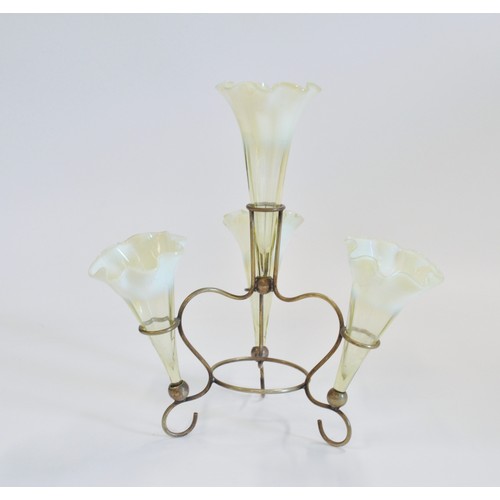 128 - Vintage epergne with fluted glass trumpet shape vases.