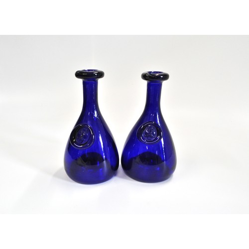 131 - Pair of Mid Century Holmegaard Cobalt blue glass carafe in the Ole Winther design, the cobalt body w... 