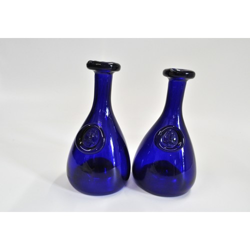 131 - Pair of Mid Century Holmegaard Cobalt blue glass carafe in the Ole Winther design, the cobalt body w... 