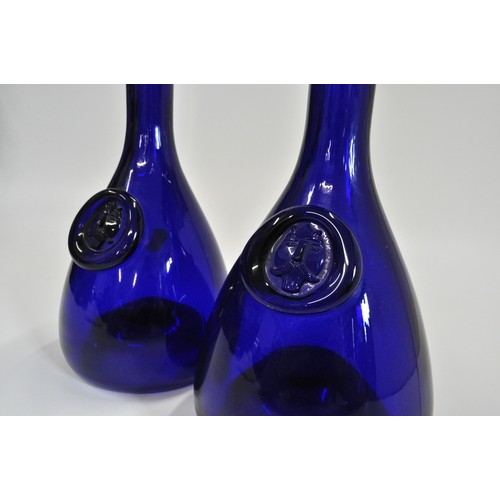 131 - Pair of Mid Century Holmegaard Cobalt blue glass carafe in the Ole Winther design, the cobalt body w... 