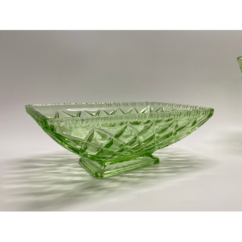 135 - Mid century pressed glass fruit bowl  together with a pair of fluted pedastal vases