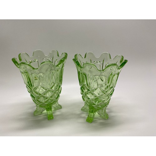 135 - Mid century pressed glass fruit bowl  together with a pair of fluted pedastal vases