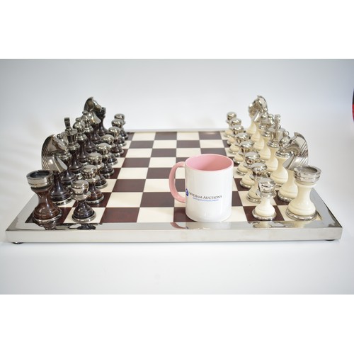 160 - Quirky - Libra Yates Chess Set Featuring Acrylic Base and 32 Oversized Aluminium Chess Pieces. Board... 