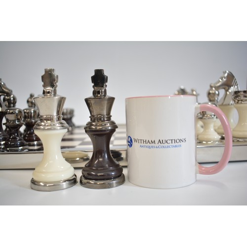 160 - Quirky - Libra Yates Chess Set Featuring Acrylic Base and 32 Oversized Aluminium Chess Pieces. Board... 