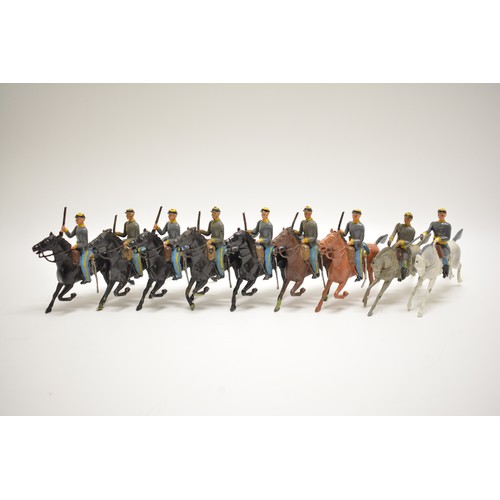 162 - Britains die cast American Civil War Cavalry soldiers, 7.7cm. x9 items.