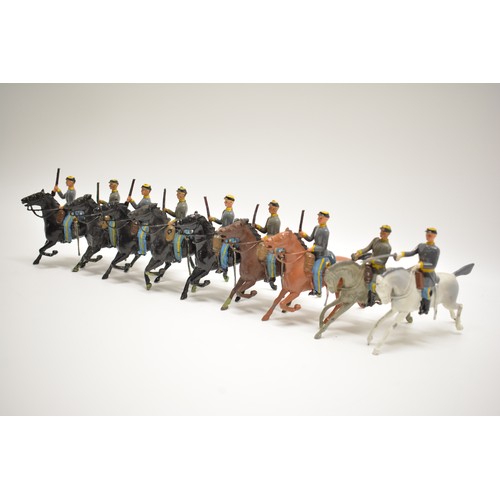 162 - Britains die cast American Civil War Cavalry soldiers, 7.7cm. x9 items.