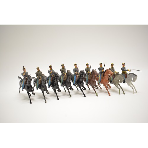 162 - Britains die cast American Civil War Cavalry soldiers, 7.7cm. x9 items.