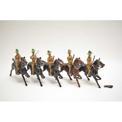 166 - Britains? die cast South Australian horse mounted cavalry figures, AF. x5 items.