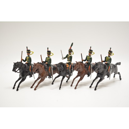 171 - Britains die cast French cavalry soliders. x5 items. H8.5cm.