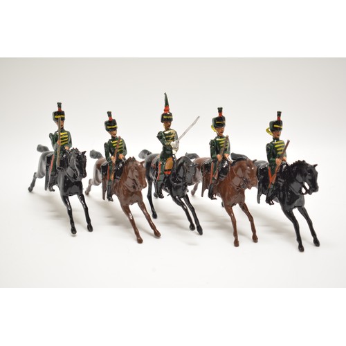 171 - Britains die cast French cavalry soliders. x5 items. H8.5cm.