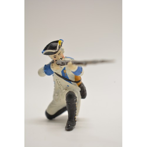 173 - Various die cast soldier figures including German, French, Napoleon. 11.5cm flag bearer.